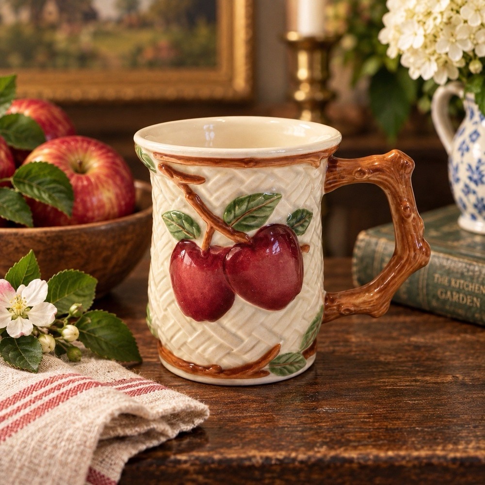 Franciscan 3D Apple Accent Basket Weave 16 Oz Coffee Tea Mug Embossed